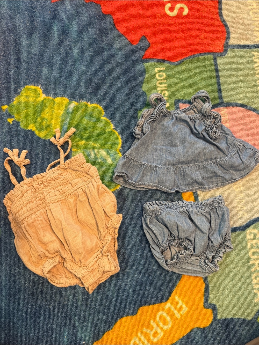 Old Navy Pink and Blue Ruffle Dress & Bloomers Set